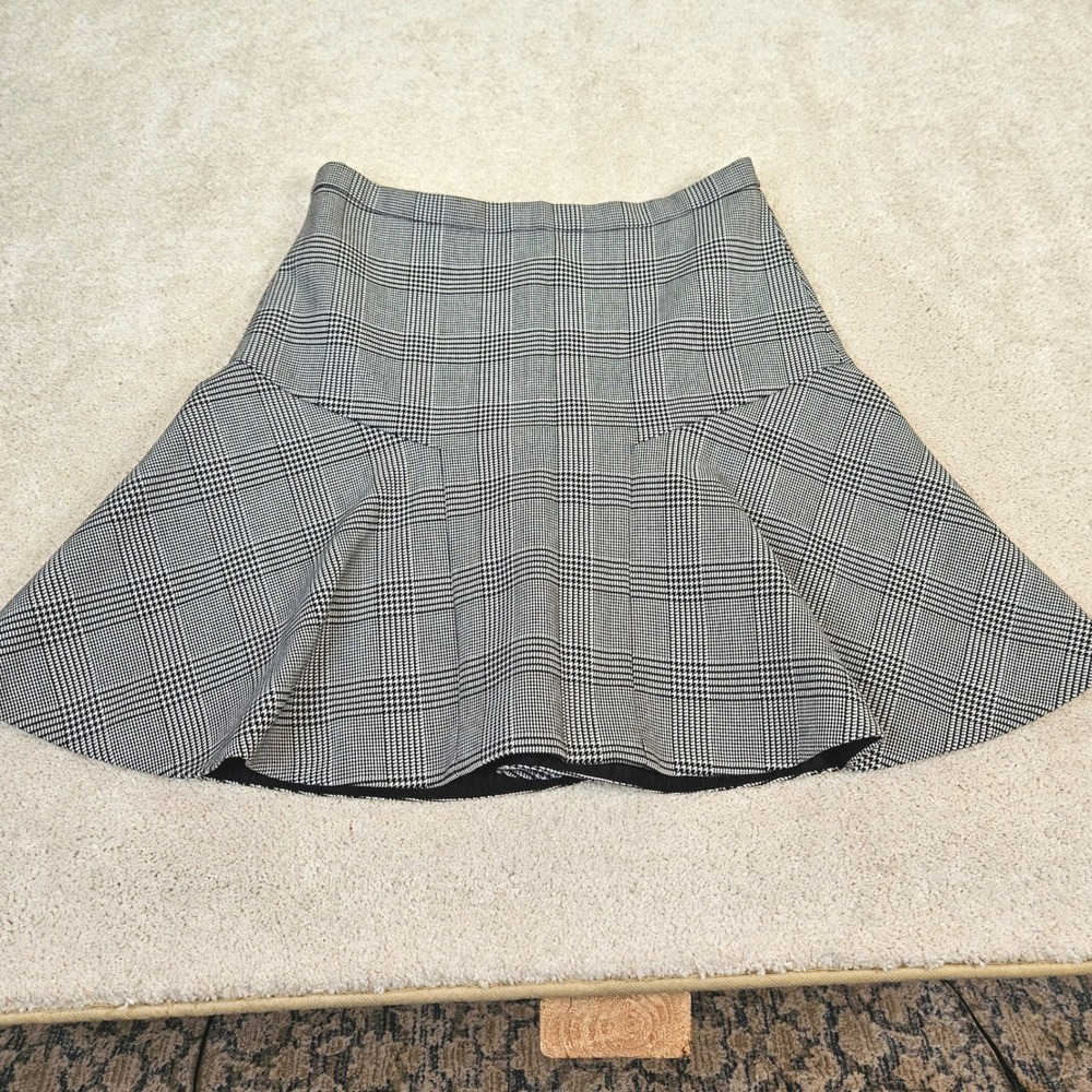 J. Crew Plaid Flared Skirt Womens Size 2 Black White Houndstooth Business Casual